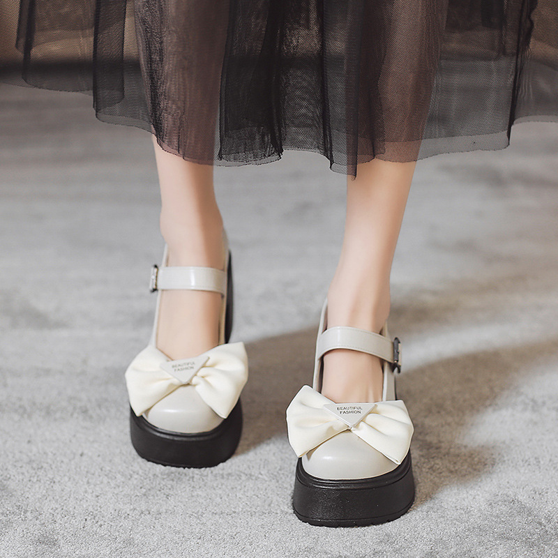 Heeled High Ddmywed Small Leather New Spring And Autumn Season JK Clothing Plus Size Mary Jane Butterfly Bow Single Shoes For Women Chinese Brand F Dd