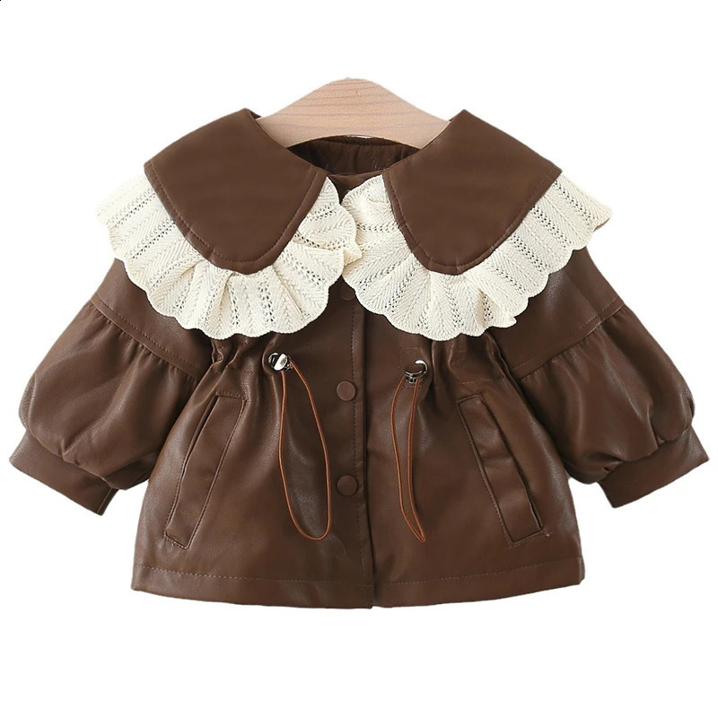 Autumn Winter Outerwear Baby Girl Coats Korean Style Fashion PU Doll Collar Cute born Warm Jacket Toddler Clothes BC853 241223