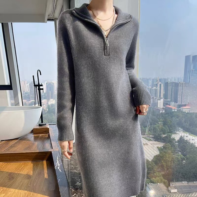 Y8039 New autumn and winter slim long knitted dress lazy design all-match loose sweater for women