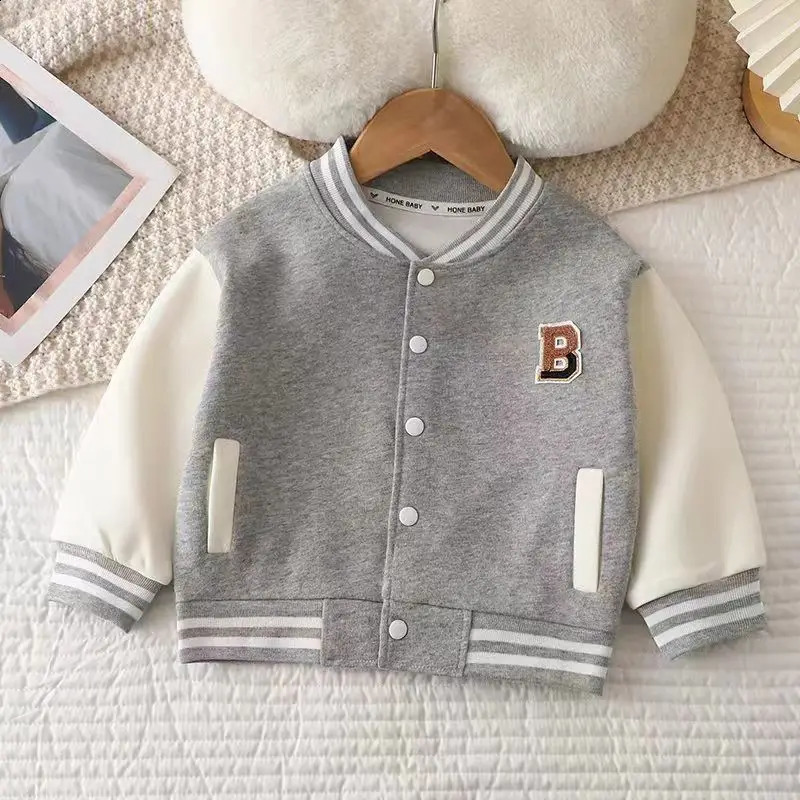 Boys Baseball Jacket Baby Letter Round Collar Coat Spring Autumn Girls Fashion Casual Sports Outerwear 12M-12 Years Old 241223