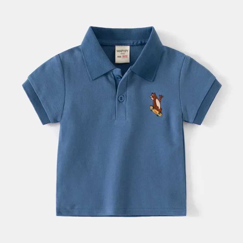 Summer new childrens short sleeved T-shirt embroidered polo shirt for boys fashionable and breathable cotton 3-8 years old 4 colors W241223
