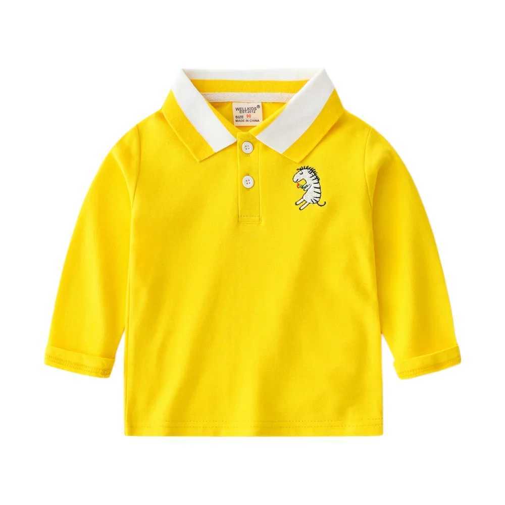 Autumn embroidered long sleeved cotton polo shirt for boys colored casual collar T-shirt for children aged 2-7 W241223