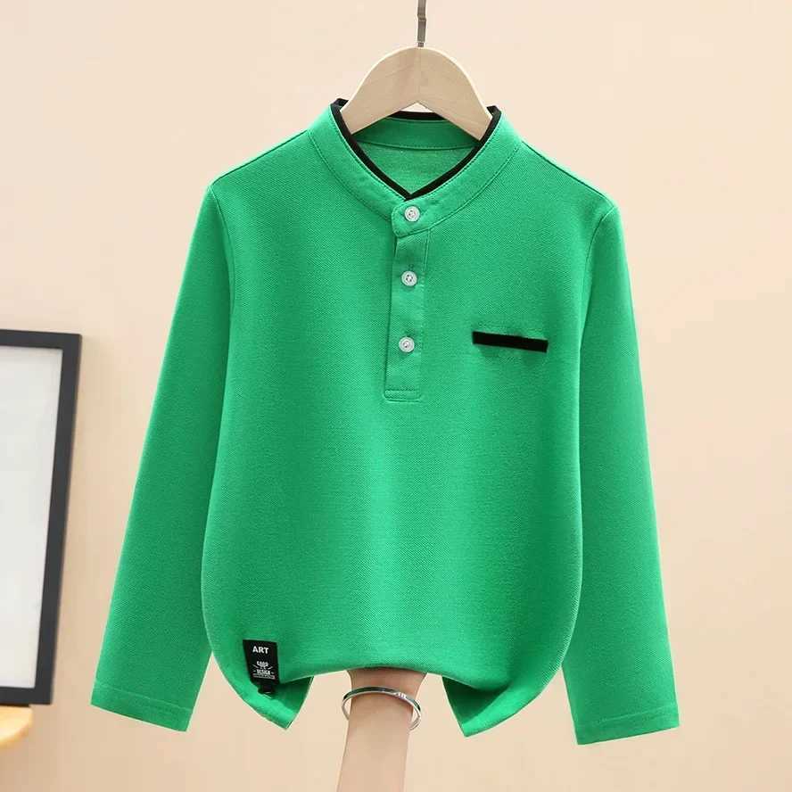 2024 New Years Childrens Polo Shirt 100% Cotton Stand up Collar Childrens Long Sleeve Top Suitable for School Uniforms for Teenagers and Boys Aged 4-1