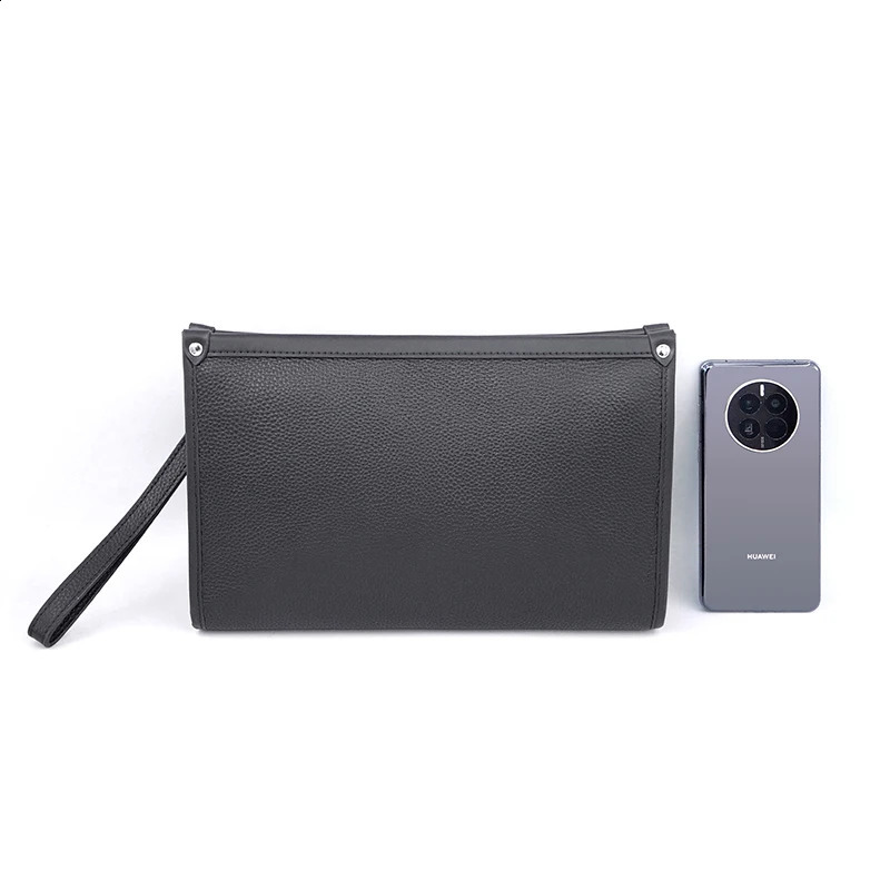Fingerprint Lock Business Office Bag Handbag Men Black Genuine Top Cow Hide Leather Zipper Clutch Bag For Man 241224