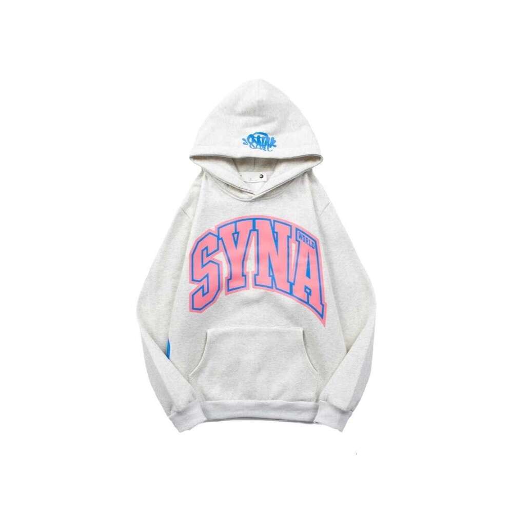SynaDrill American Street Hip Hop Badge Printed with Velvet Hoodie Men's Trendy Brand Loose Set