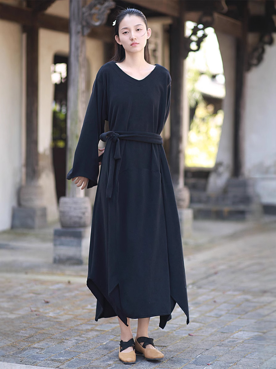 TB79487 Loose Ori Velvet Dress Long Splicing Design Dress Winter