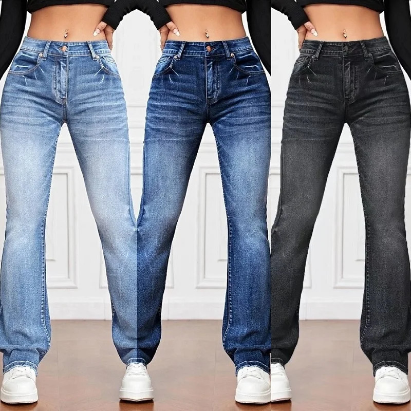 Women Stretch Denim Jeans Ladies Slim Straight Pants Casual Pantalones de mujer pantalon femme 241224