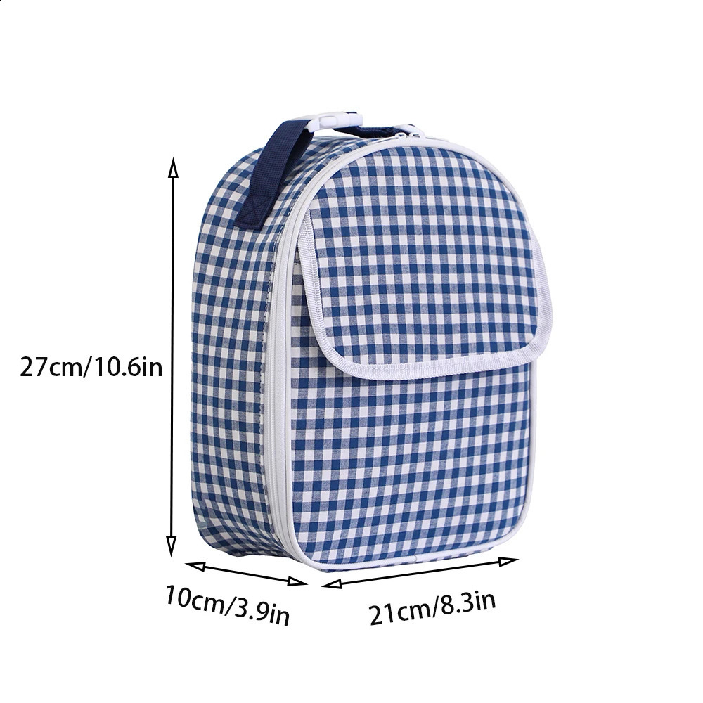 Plaid Lunch Bag For Kids With Portable Handle Insulated Lunch Box Cooler Tote Bag For Students School Picnic 241224
