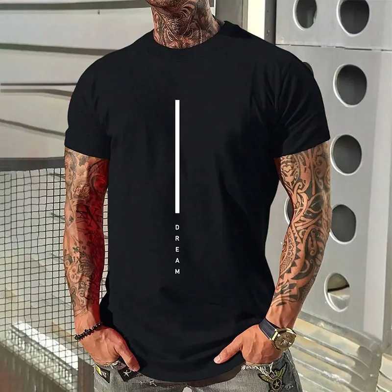 2024 new pure black mens short sleeved T-shirt with simple letter printing round neck T-shirt street casual warm mens top W241223
