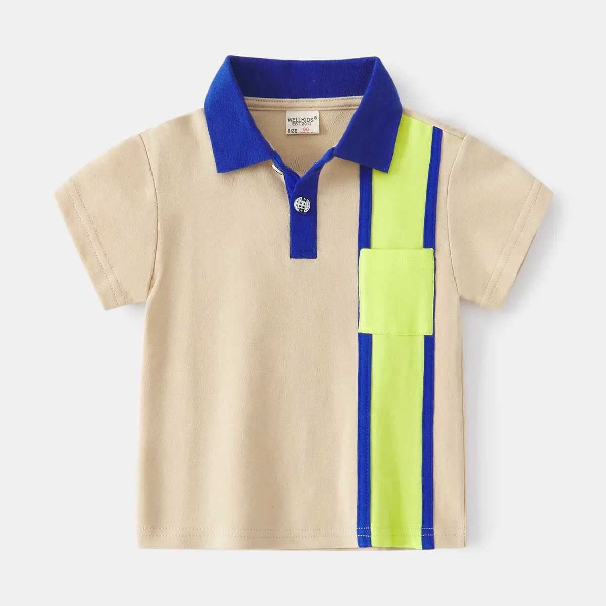 Summer boys short sleeved casual cotton T-shirt childrens contrasting color striped polo shirt childrens first 3-8 years W241223