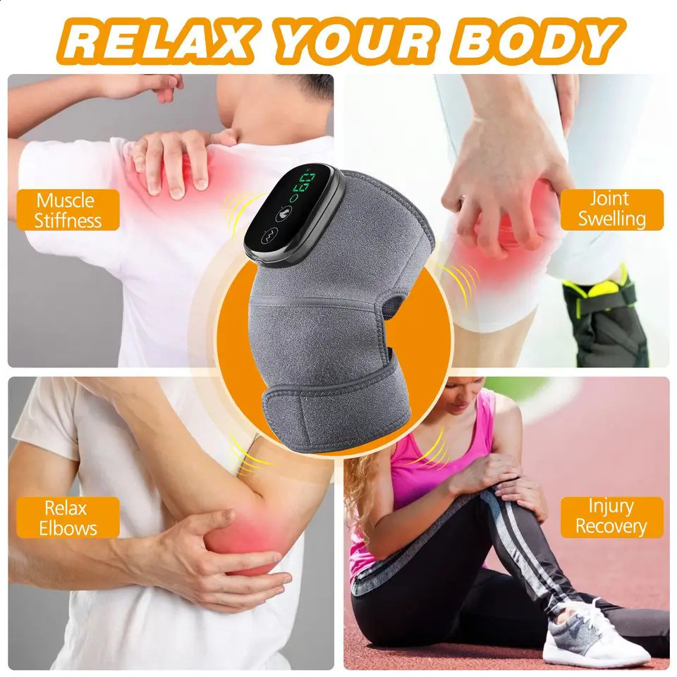 Heated Knee Massager Heat Vibration 3-in-1 Massager Portable Wireless Electric Massage Heating Pad 241224