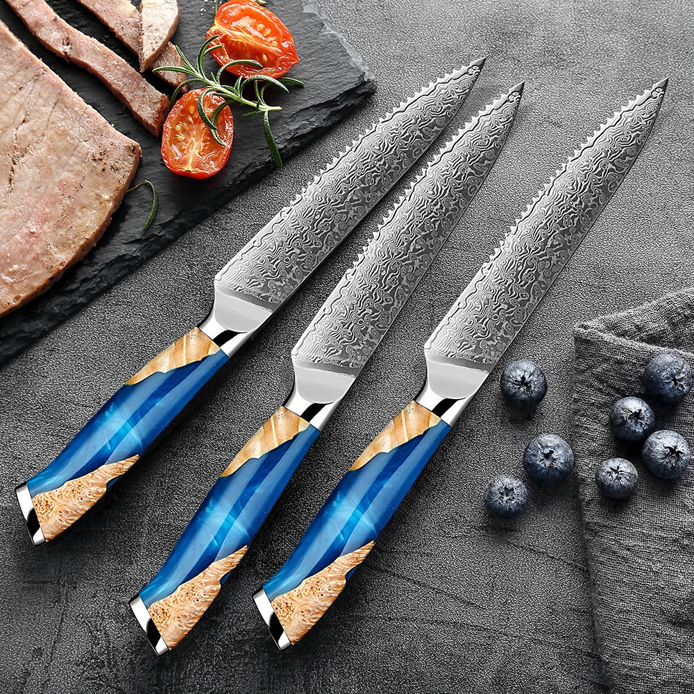 Steak Knife Sharp Grilled Steak Knife Set 5-inch Damascus Steel Steak Knife Set Professional Straight Edge Kitchen Table Knife 241223