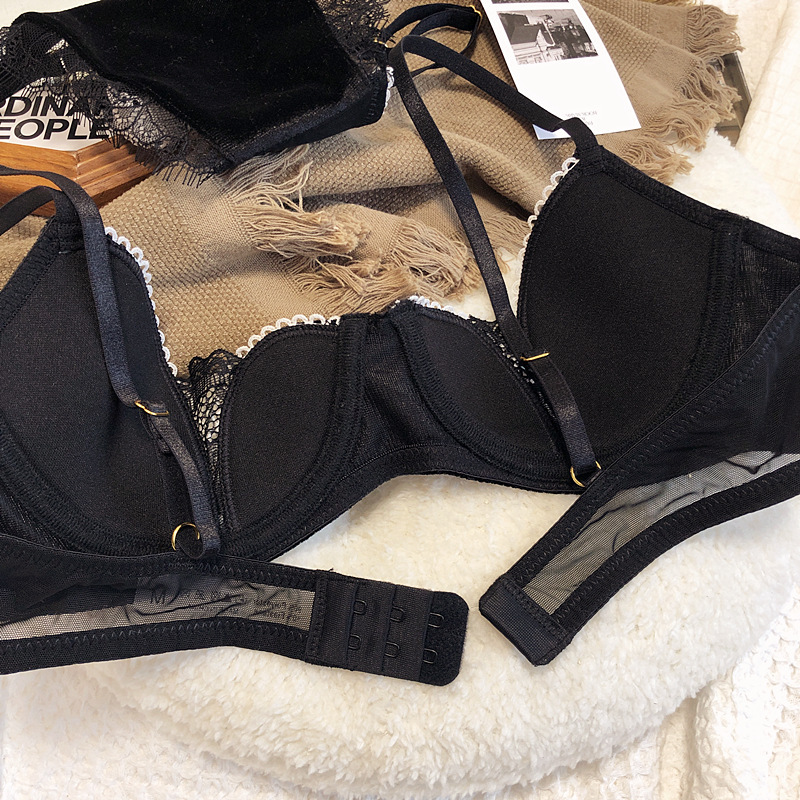2025 New Veet Women Sexy Underwear Set Thin Cotton gerie Translucent Push Up Adjustable Bra Panty Lace Black Intimates