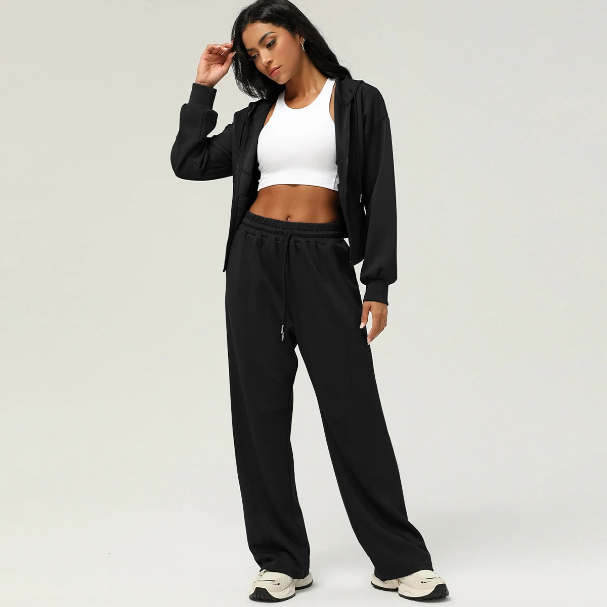 Womens Cozy Gym Sweatpants Baggy Wide Straight Leg Yoga Pants Running Workout Sports Joggers With Pocket Activewear