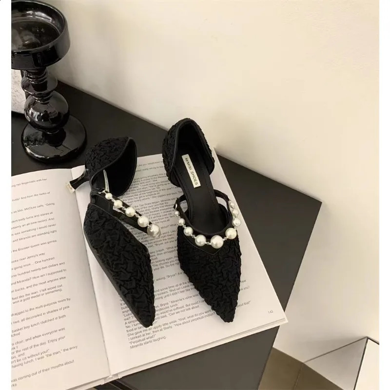black high heels slim high heels polka dot toes pearl ankles high-end shoes fashionable and comfortable womens shoes 241223