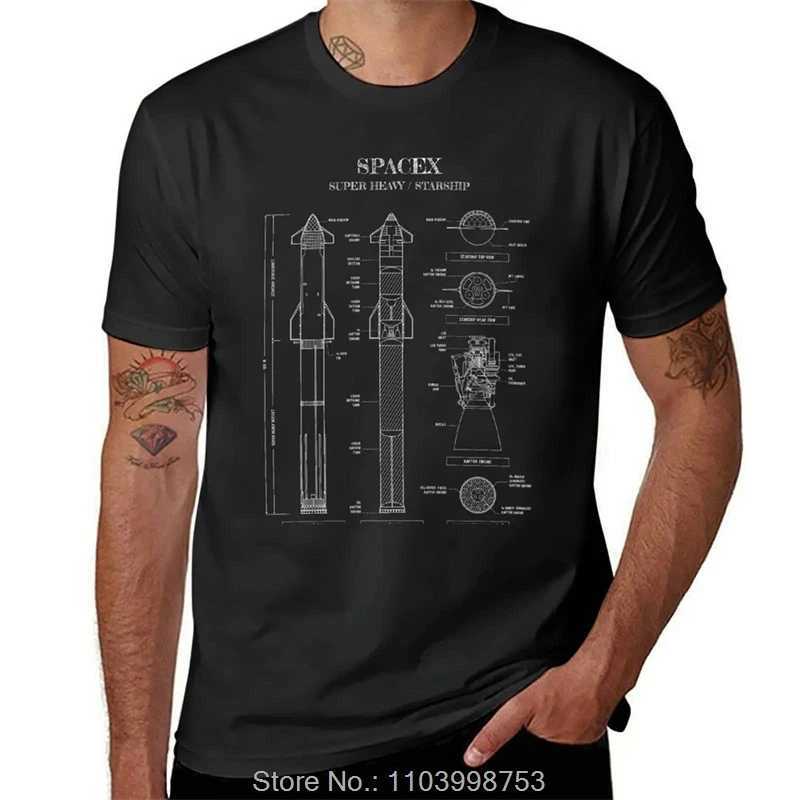 Plain Men Workout Shirt SpaceX Starship/Super Heavy (White Template - No Background) Vertical T-shirt Mens Harajuku W241223