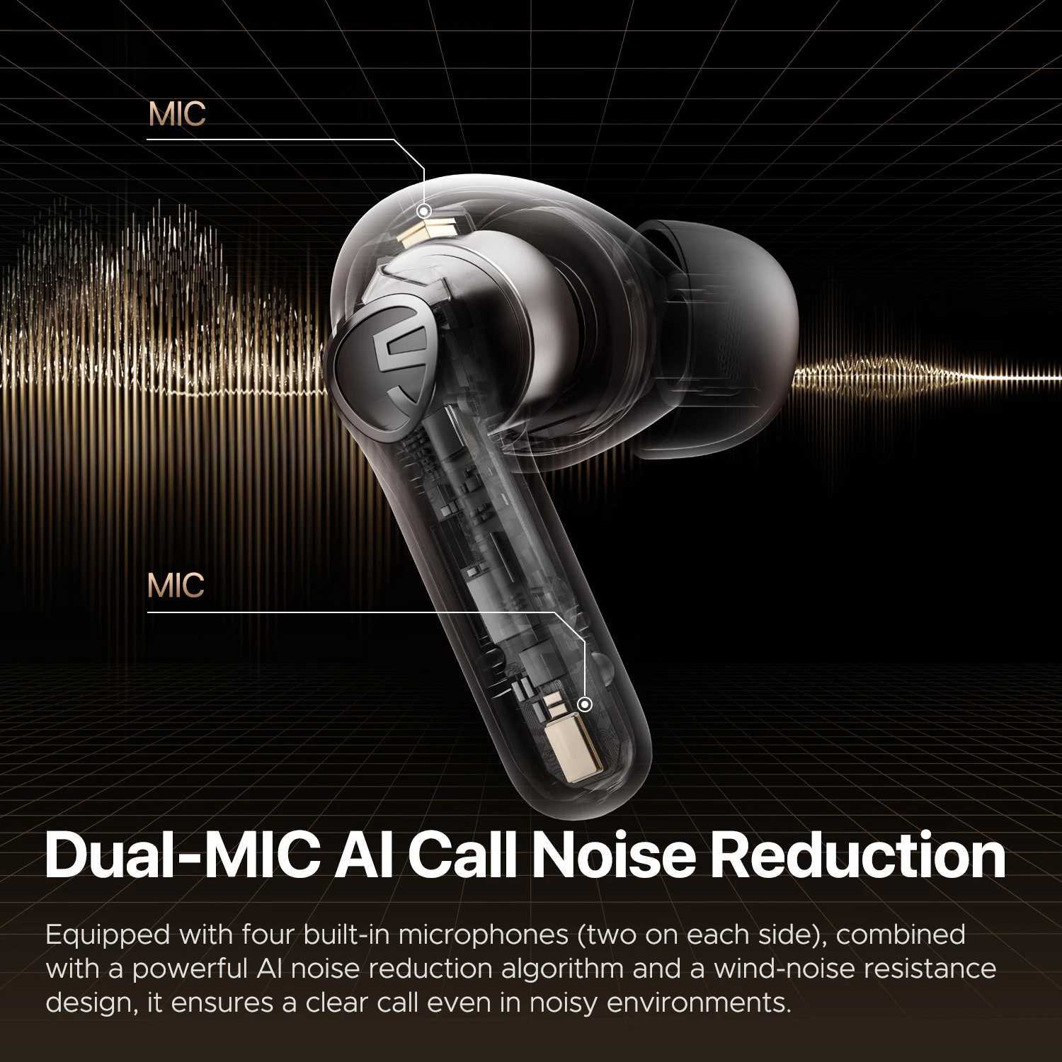 SoundPEATS T3 pro Wireless Earbuds Active Noise Cancelling V5.4 Earphones with 4 Mic12mm DriverMtipoint Connection Z241218