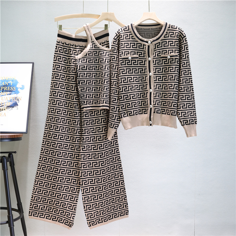 new New Spring Autumn Elegant Casual Three-Piece Women's Fashion Houndstooth Printed Tight Plaid Vest+Trousers 3 Piece Set