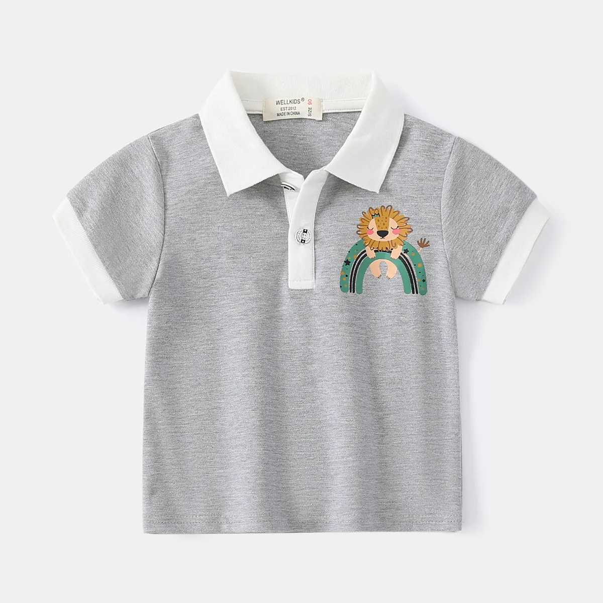 Summer boys short sleeved casual breathable soft cotton printed T-shirt childrens contrasting color polo shirt 3-8 years ago W241223