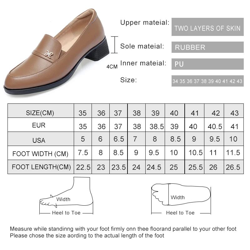 Women Shoes Large Size Spring Genuine Leather Women Dress Shoes Casual Round Toe British Style Mid Heel Ladies Shoes