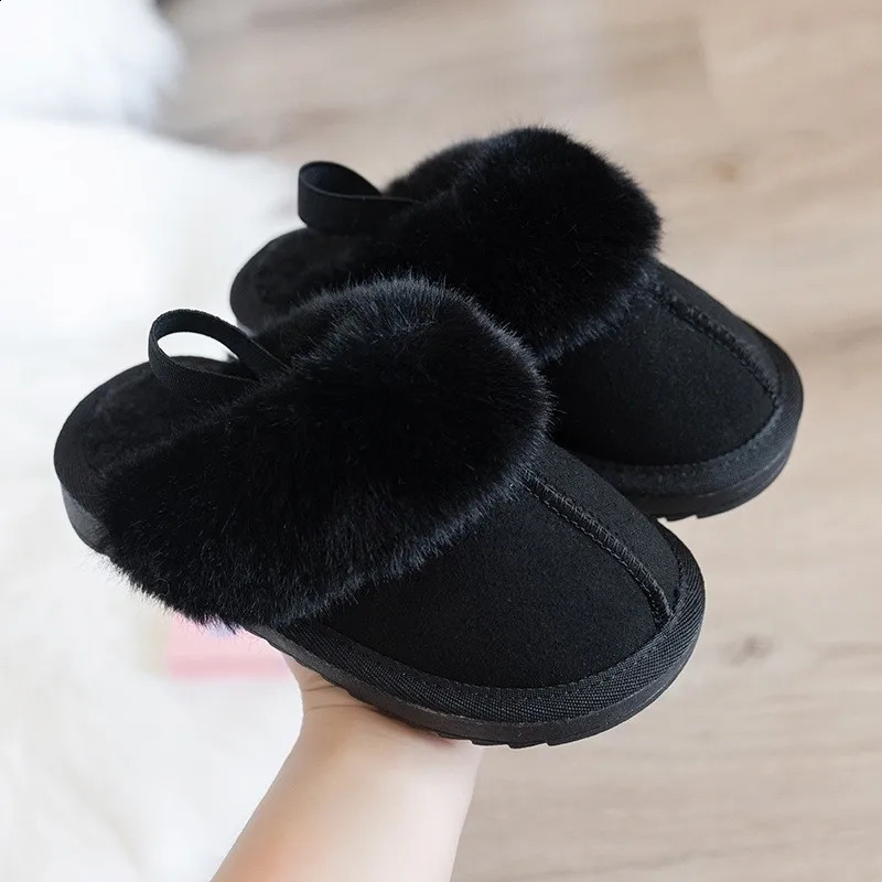 Children Indoor Slippers Thickened Warm Comfortable Non-slip Indoor Boots Artificial Leather Waterproof Plush Childrens Shoes 241223