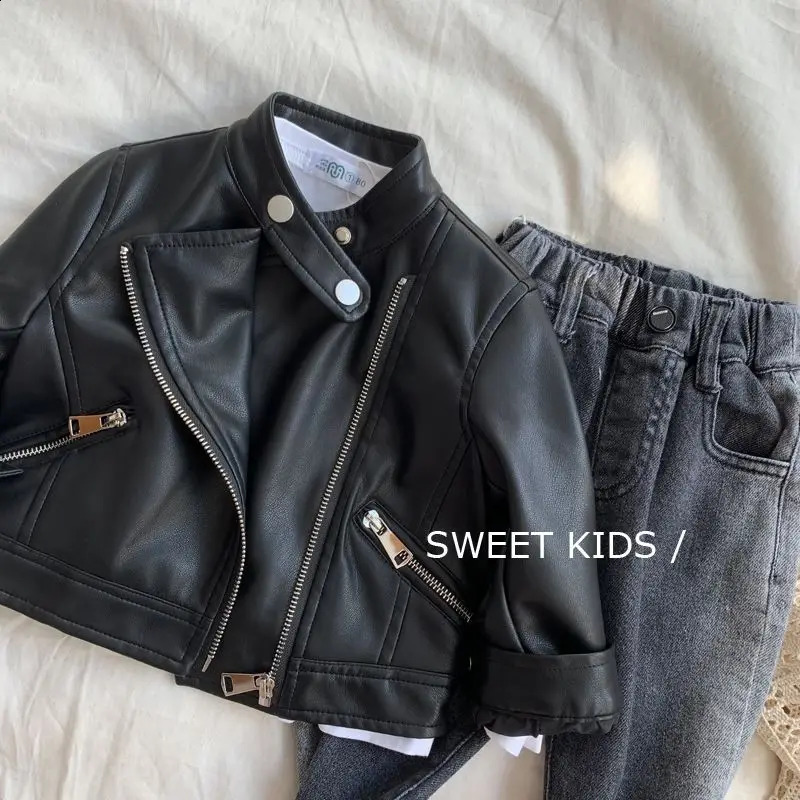 Spring Autumn Boys Leather Jackets For 1-6 Years Classics Handsome Baby Boy Pu Outerwear Kids Clothing Zipper Fly Coats 241223
