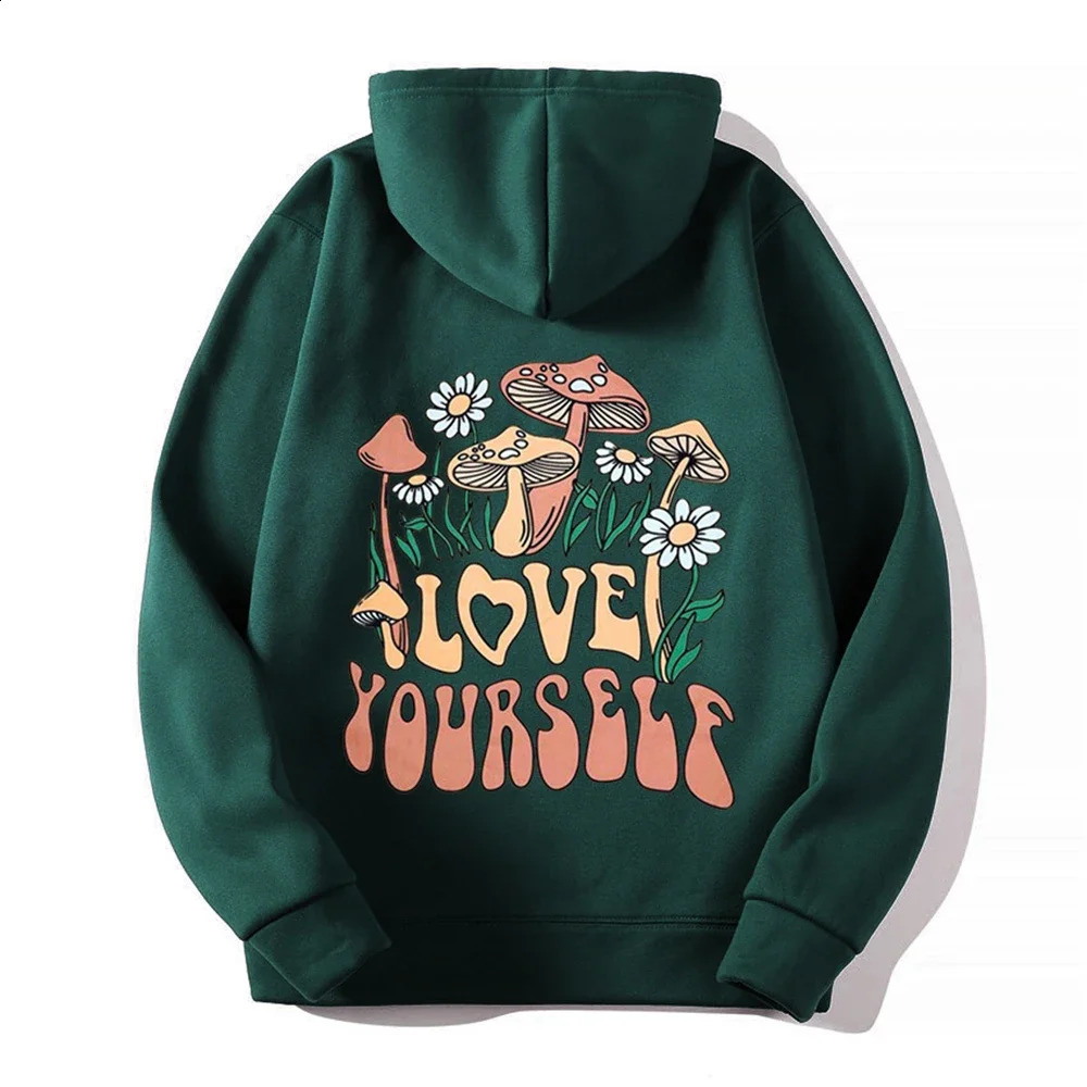 Women Fashion Hoodies Hip Hop Hoodie Sweatshirts Clothing mushroom slogan pattern back print fleece Coats Girl 241220