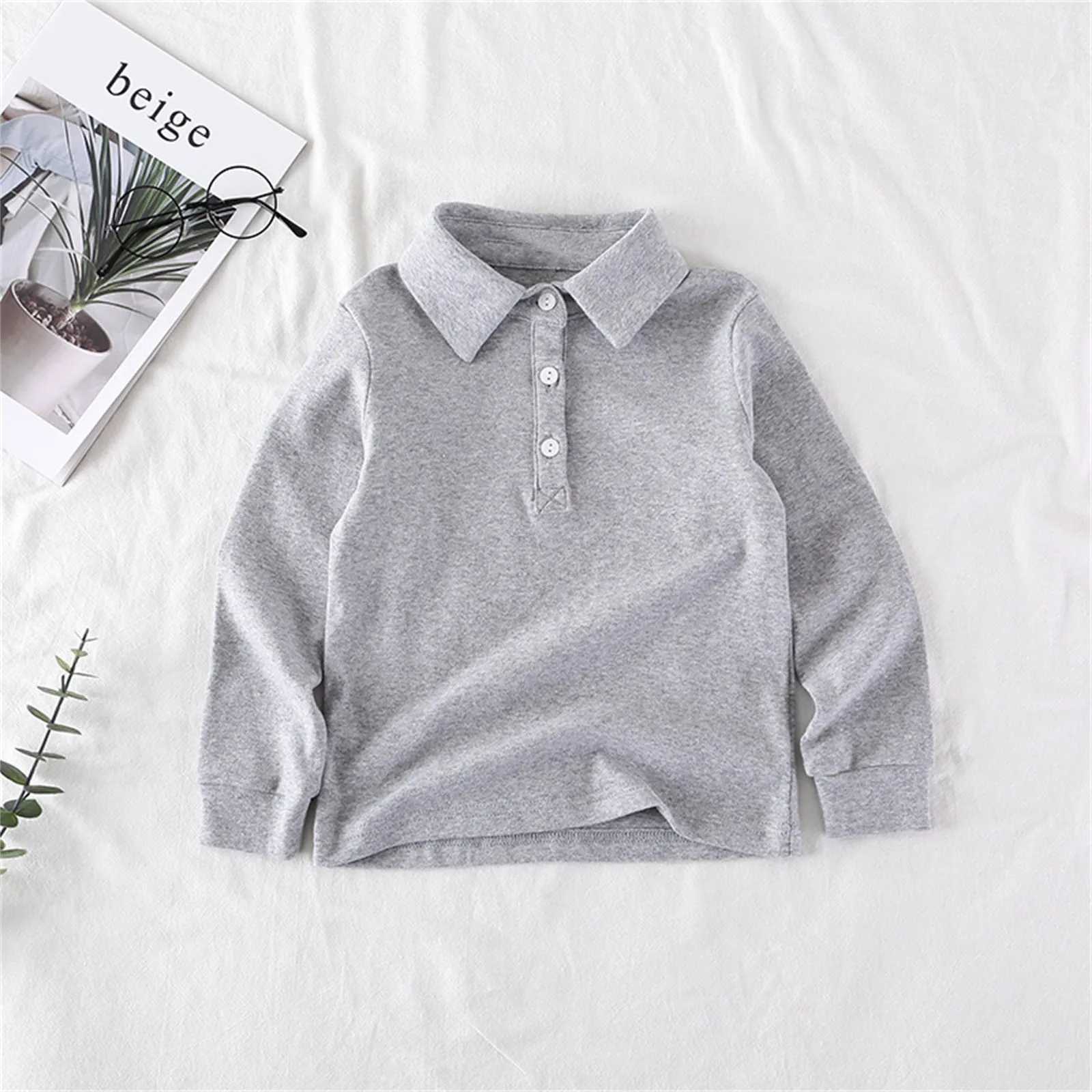 Childrens polo shirts boys and girls spring clothing lapel long sleeved T-shirts basic cotton tops childrens plain weave childrens clothing W241223
