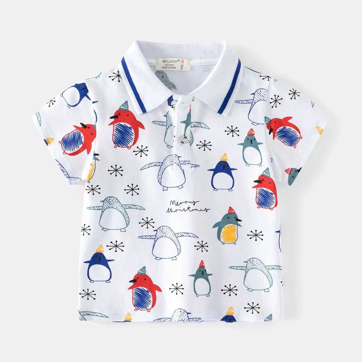 Summer fashion printed short sleeved T-shirt for boys casual and breathable Pique cotton polo shirt for children aged 3-8 W241223