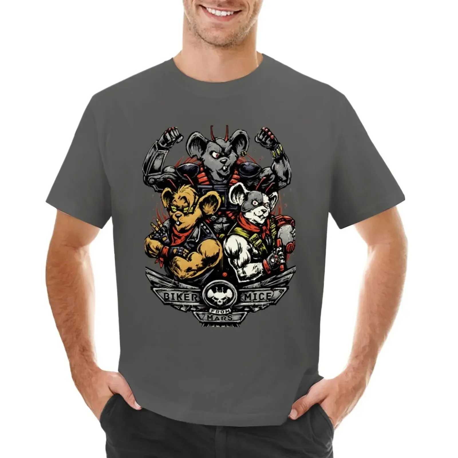 T-shirt boy animal print shirt men bicycle mouse from Mars top clothing oversized graphic cartoon casual T-shirt W241223
