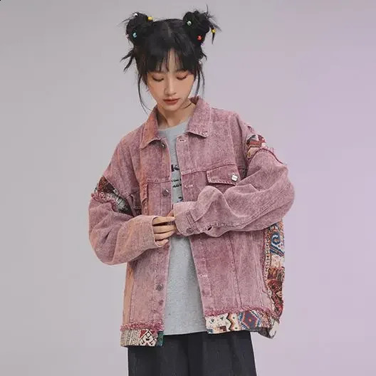 Retro American Cool Pink Quilted Cowboy Jacket Suitable for Womens Autumn Sensory Niche Leisure Ultra Thin Lightweight Set 241219