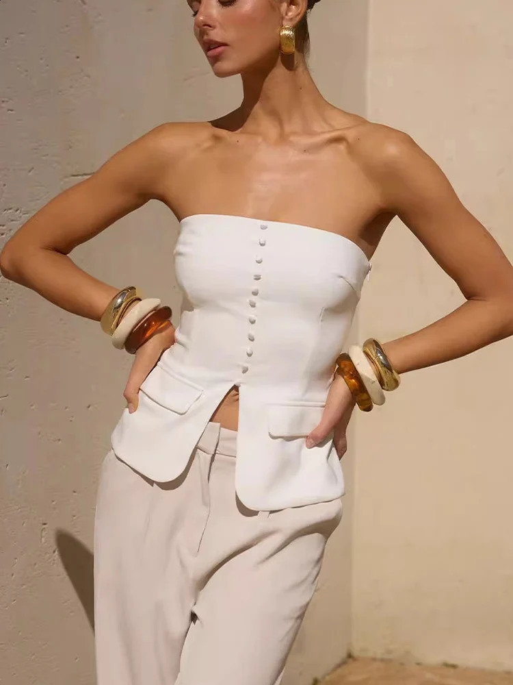 TRAF Women Fashion Solid Bustier Suit Corset Tank 2024 Strapless Sleeveless Female Chic Lady Casual Tops Vest 241220