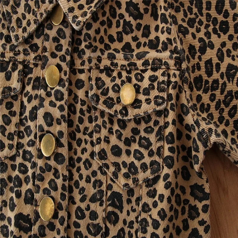 Samgamibaby Girls Spring Jacket in Leopard Print and Single Breasted Style for Fashionable Looks Baby Girl Coat 241223
