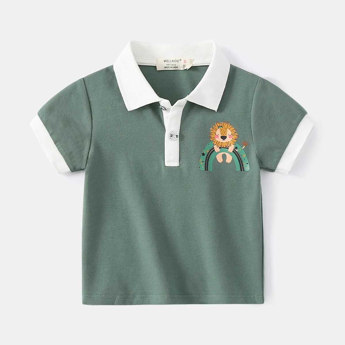 Summer boys short sleeved casual breathable soft cotton printed T-shirt childrens contrasting color polo shirt 3-8 years ago W241223