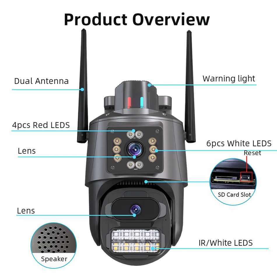 4K HD Dual Lens WIFI Camera 8MP Dual Sn PTZ Camera Outdoor Auto Tracking Security Camera Waterproof Surveillance ICSEE CCTV Z241224