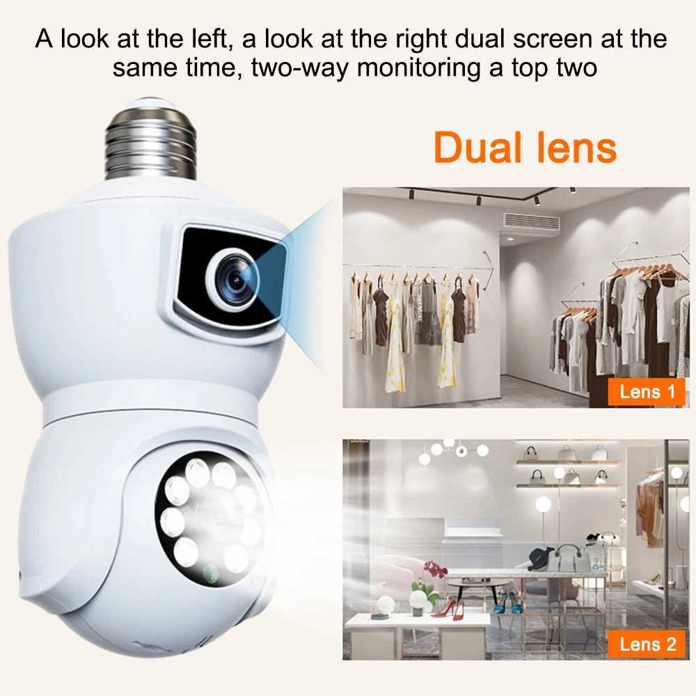 E27 Bb WiFi Camera 4K 8MP Dual Lens Dual Sn Auto Tracking Two Way Au Color Night Vision Outdoor Security Camera v380pro Z241224