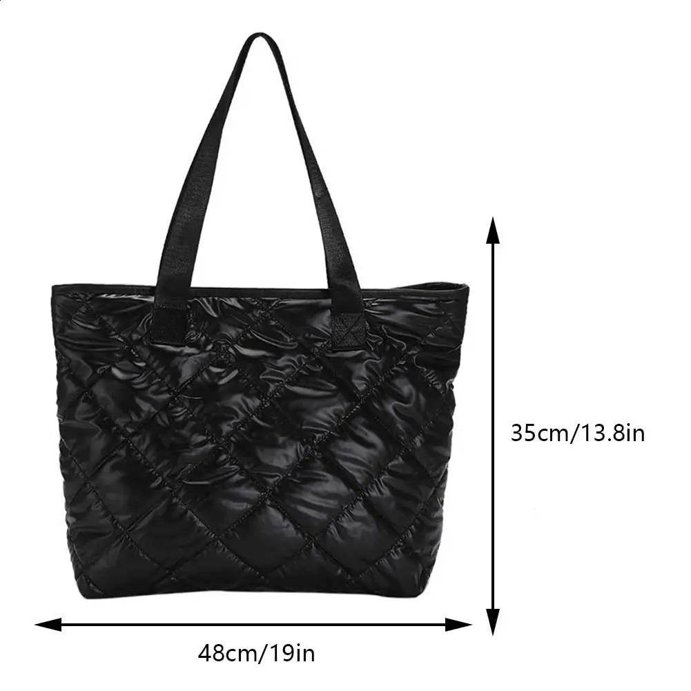 Down Cotton Padded Shoulder Bag Autumn Winter Womens Bag Quilted Tote Handbag Purse Lightweight Female Puffer Shopping Tote Bag 241223