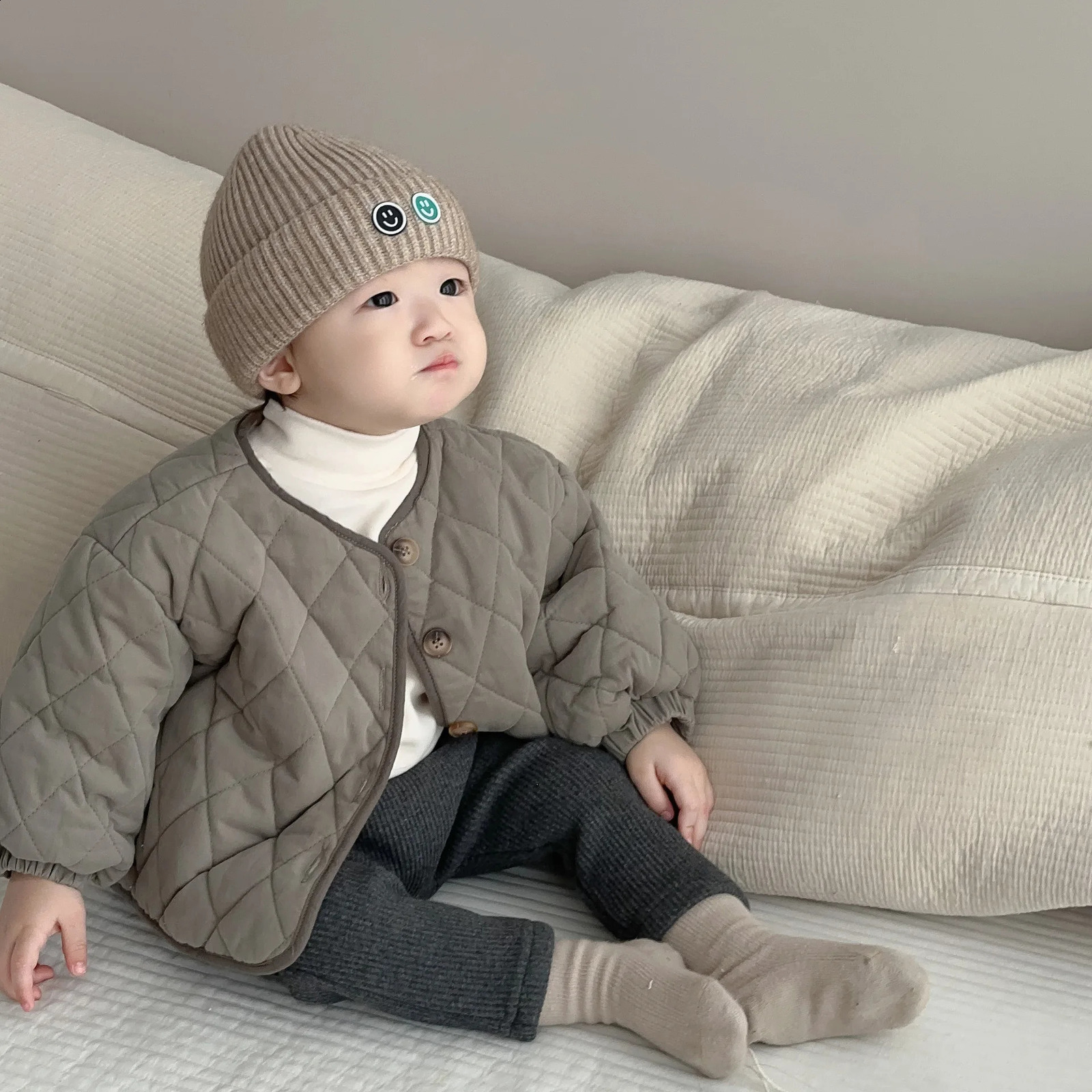 2025 Winter Baby Long Sleeve Warm Coat Kids Single Breasted Casual Thick Jacket Boy Girl Plus Velvet Infant Padded Jacket 241223