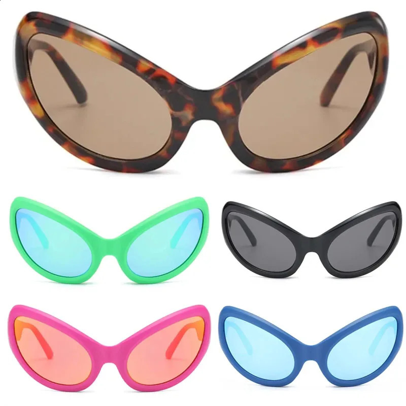 Cat Eye Sun Glasses Women Vintage Steampunk Shades Silver Alien Style Cyber Y2K Sunglasses Men Fashion Punk 241224