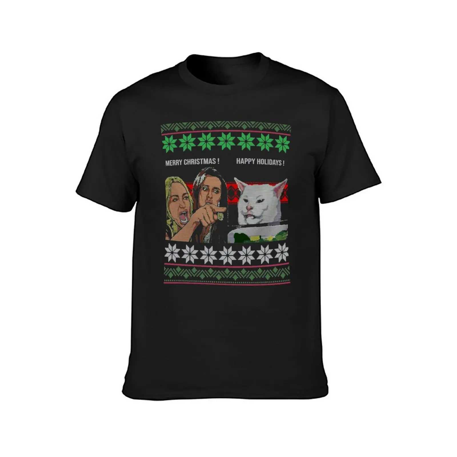 Women Scream Ugly Christmas Gift T-shirt on Cat Meme Summer Top New Version Mens Solid Color T-shirt W241223