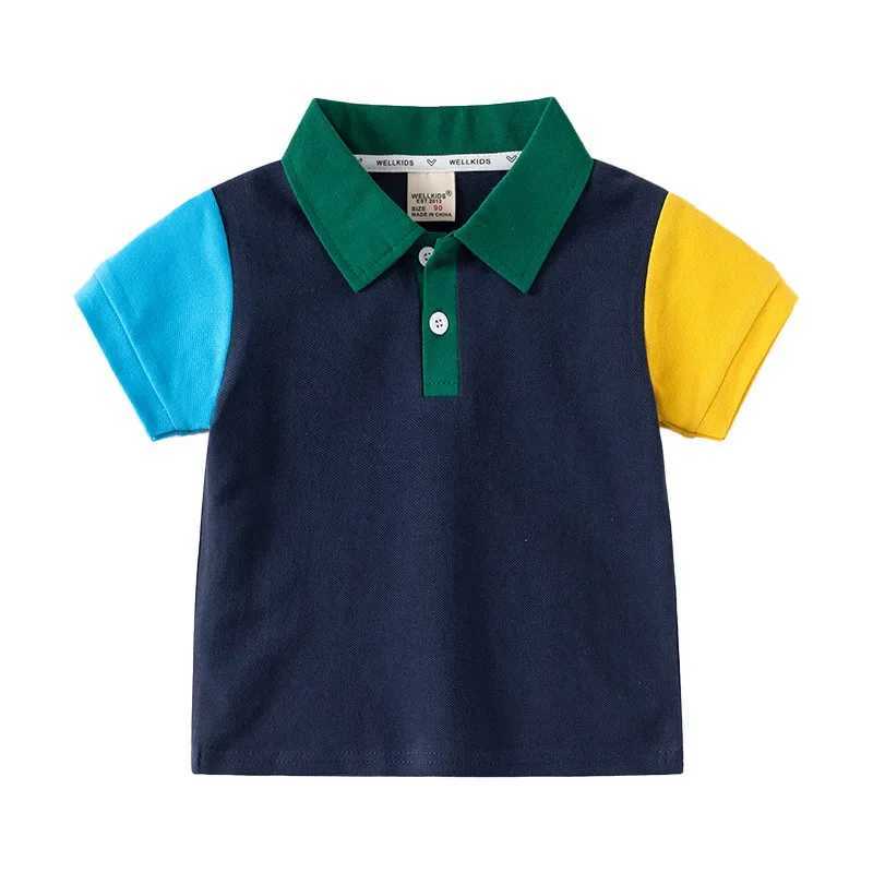 Short sleeved summer patch work boy polo shirt childrens top childrens T-shirt soft boy shirt clothing 4-6Y W241223