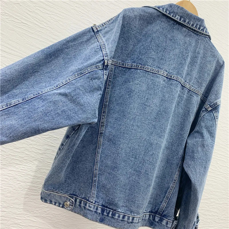 Hip Hop Streetwear All-matching Fashion Beaded Diamonds Denim Jacket Womens Autumn Loose Three Dimensional Decoration Coat 241223