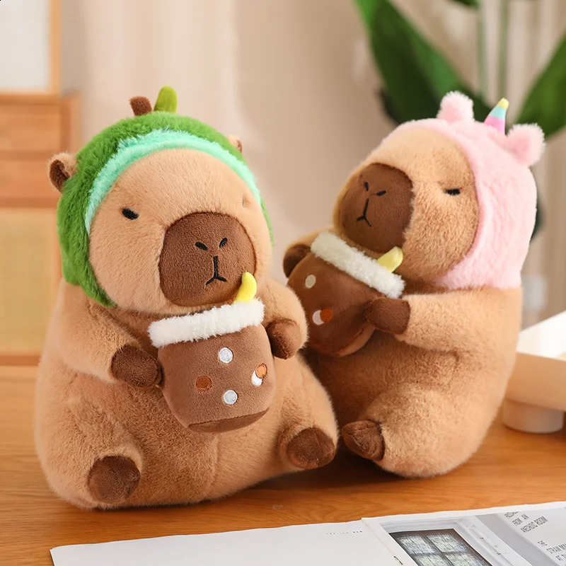 ZU 30cm Stuffed Capybara Plush Toy Holding Boba Tea Flower Capybara Plushies Cosplay Bread Dino Avocado Lovely Teddy Girl Gift 241223