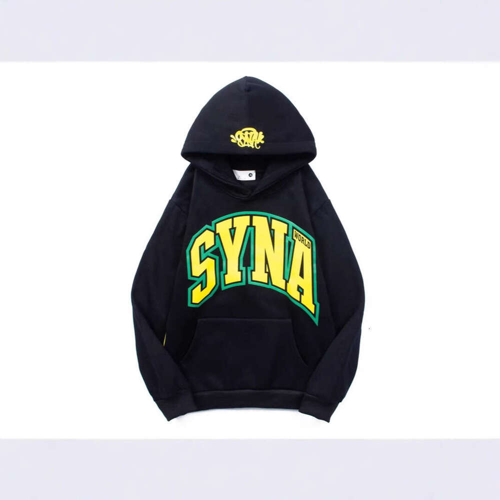 SynaDrill American Street Hip Hop Badge Printed with Velvet Hoodie Men's Trendy Brand Loose Set