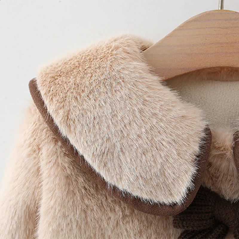 Fashion Fleece Thick Infant Toddler Child Warm Coat Toddler Outwear Collar Tie Girl Clothes Baby Girls Coat Winter Jacket 241223