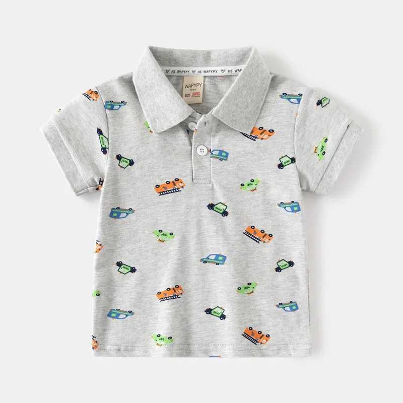 Childrens short sleeved T-shirt for new summer loose fitting polo shirt for boys printed with breathable cotton suitable for ages 3-8 W241223