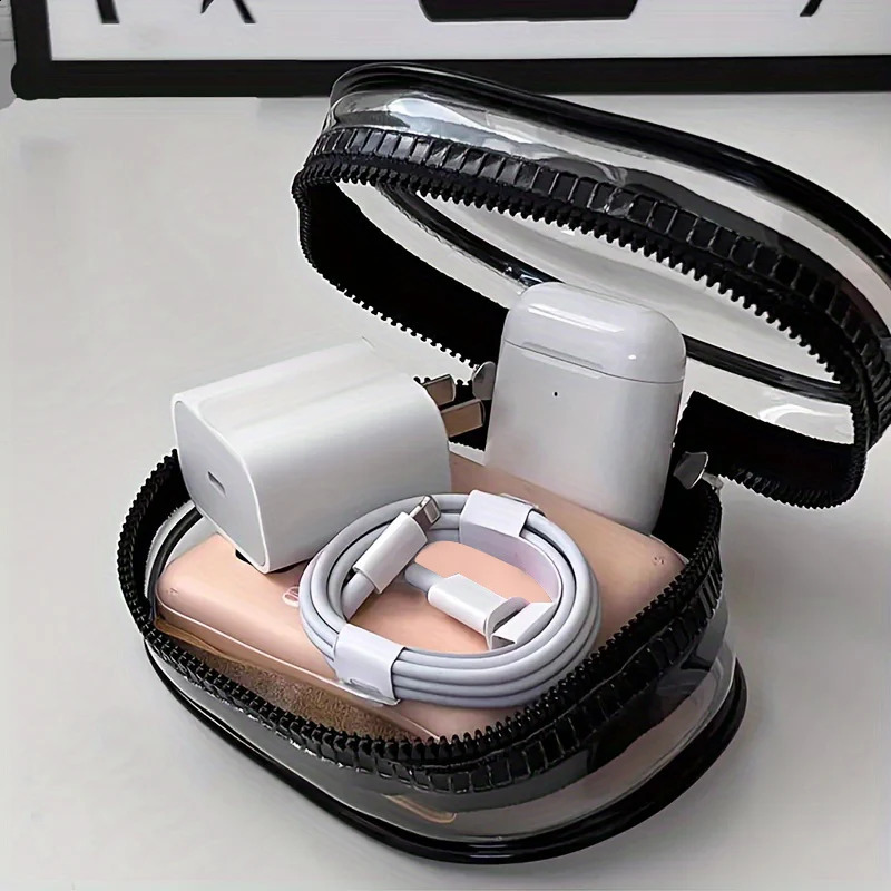 Portable Mini Clear Zipper Storage Bag SpaceSaving Organizer for Earphones Chargers Versatile with Handy Keychain Loop 241213