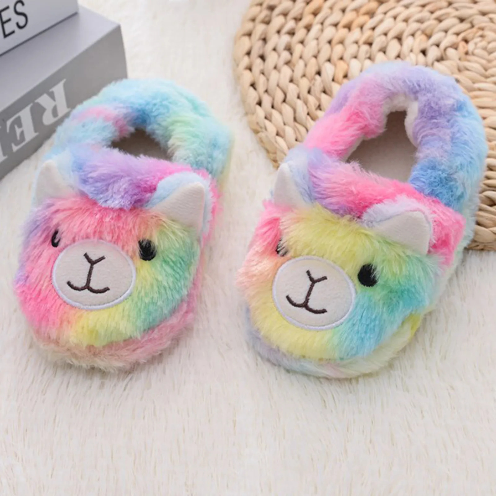 Winter Unicorn Slippers Kids Toddler Flip Flops Baby Boy Girl Fur Slides Cotton Indoor Shoes Warm Fluffy House Children Slippers 241223