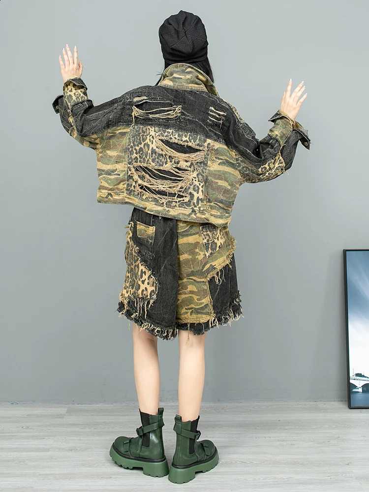 Early Autumn Leopard Print Patchwork Long Sleeved Denim Jacket Women LX1901 241223