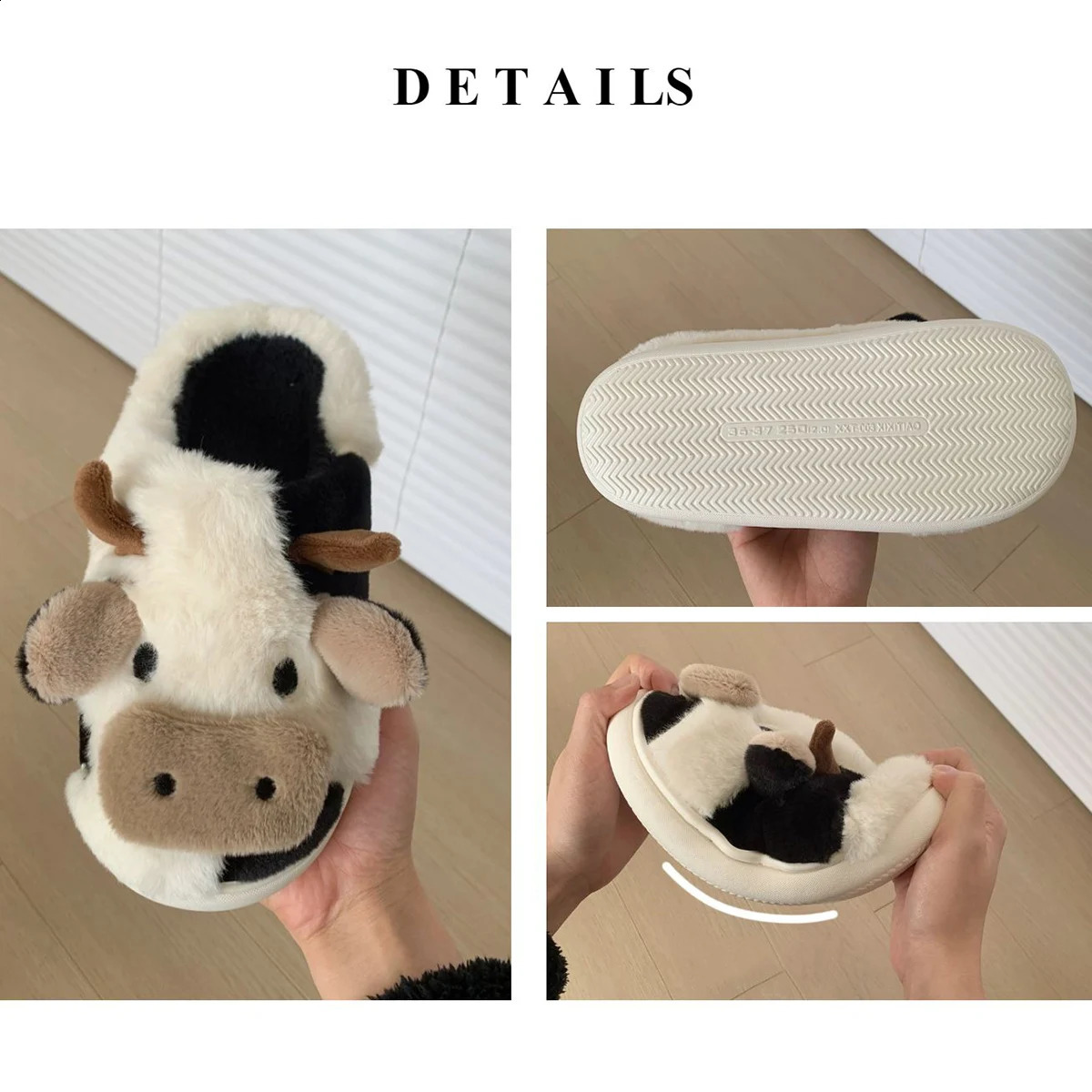 Cute Cow Winter Children Slipper Soft Heel Platform Fur Warm Indoor Comfortable Home Fluffy Home Slippers 241223